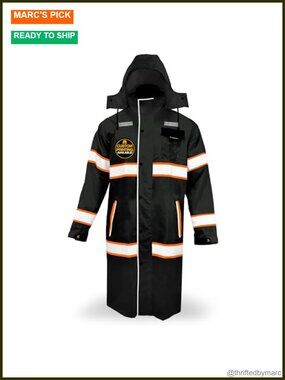ANSI Class 3 High Visibility Waterproof Rain Jacket Trench Coat Hi Viz